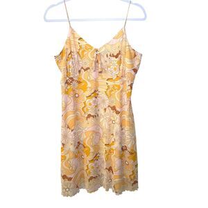 No Comment yellow floral 70s style Y2K retro dress XL